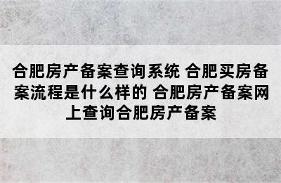 合肥房产备案查询系统 合肥买房备案流程是什么样的 合肥房产备案网上查询合肥房产备案